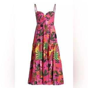 Farm Rio midi dress small pop leopards